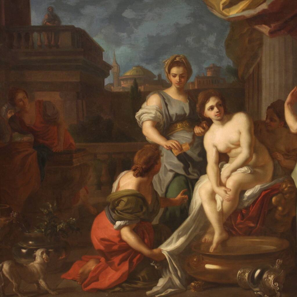 Antique Italian painting from the 18th century, Bathsheba bathing