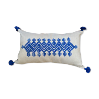 Blue embroidered cushion cover