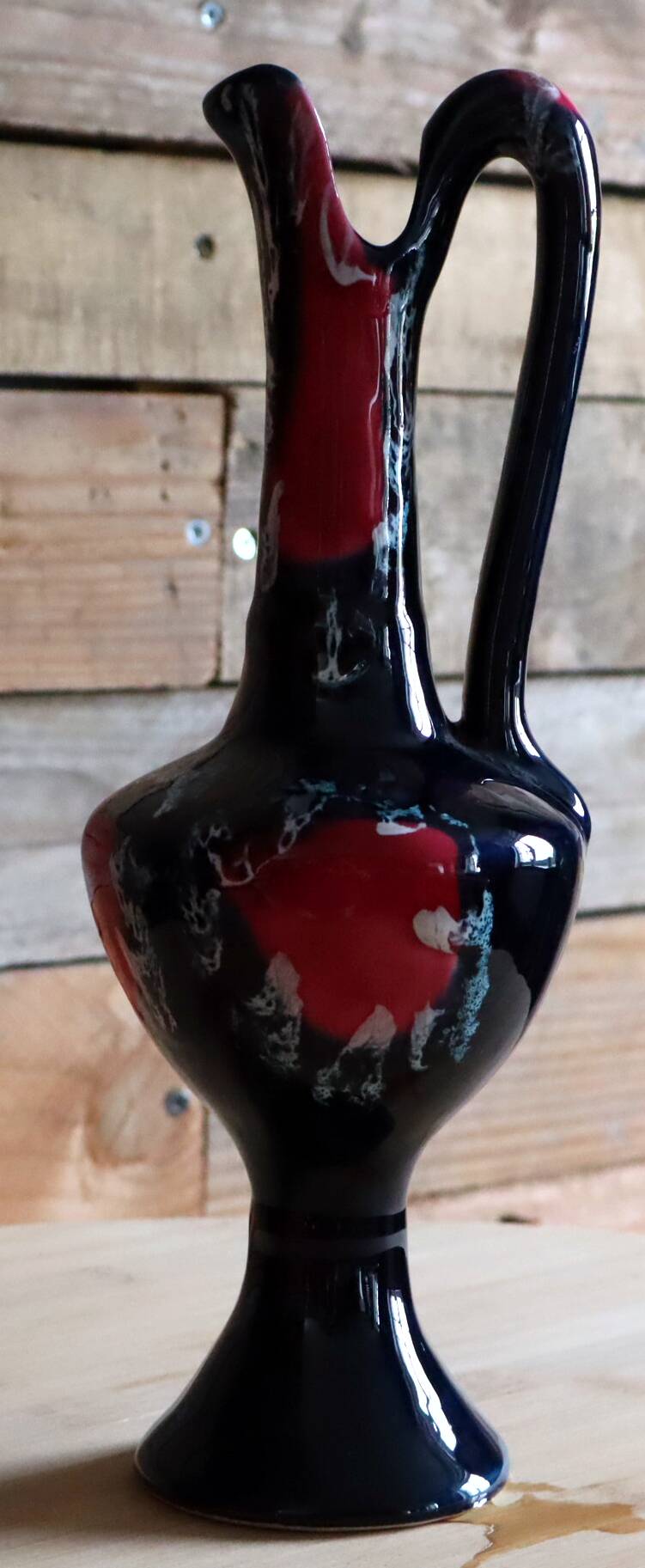 Night blue and pink smooth glazed ceramic vase pitcher soliflore.