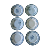 Set of 6 old flat plates in mismatched iron earth