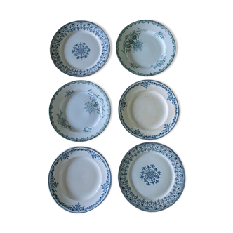 Set of 6 old flat plates in mismatched iron earth