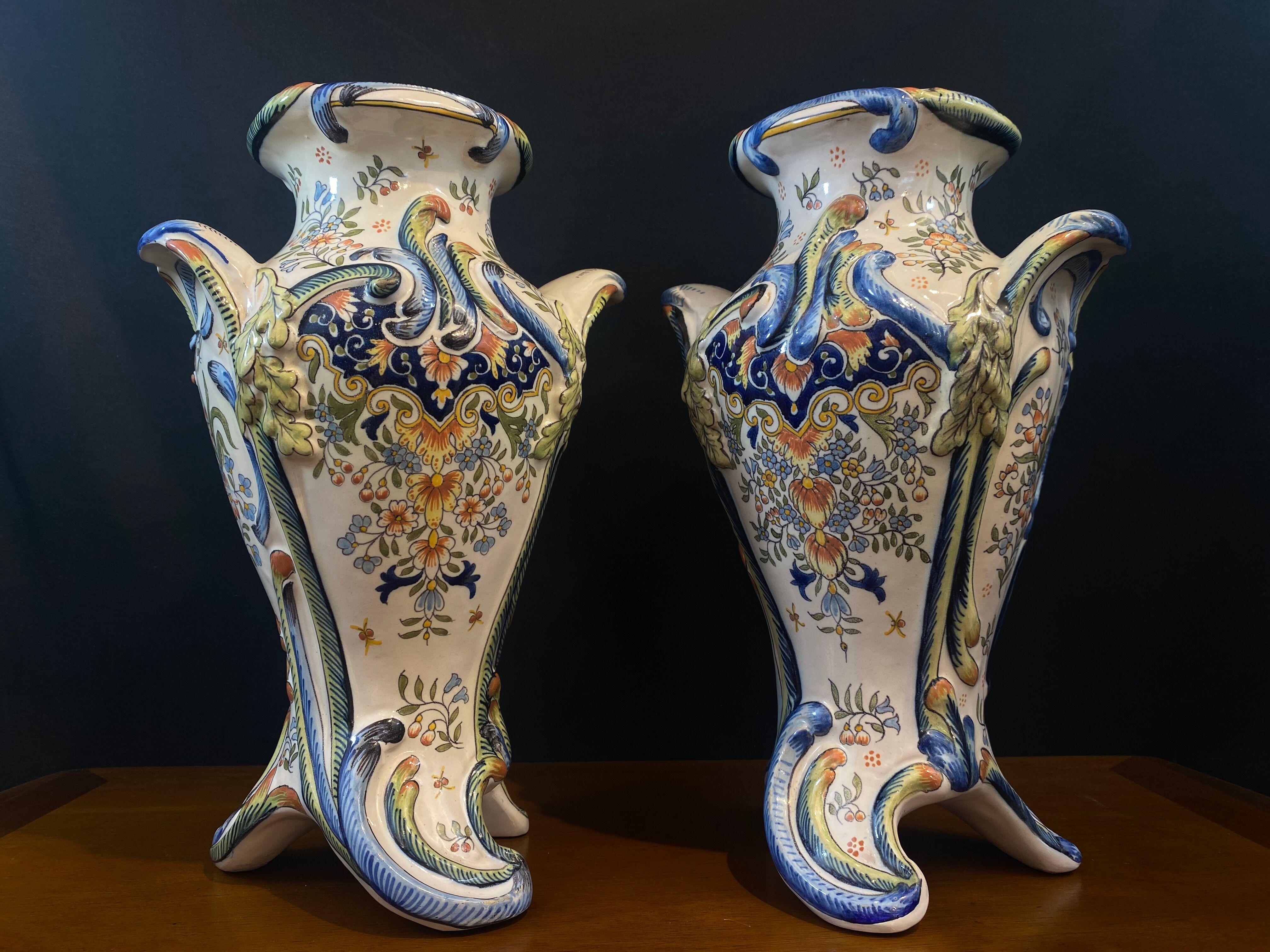 Pair of Desvres vases, signed Jules Verlingue, 1900