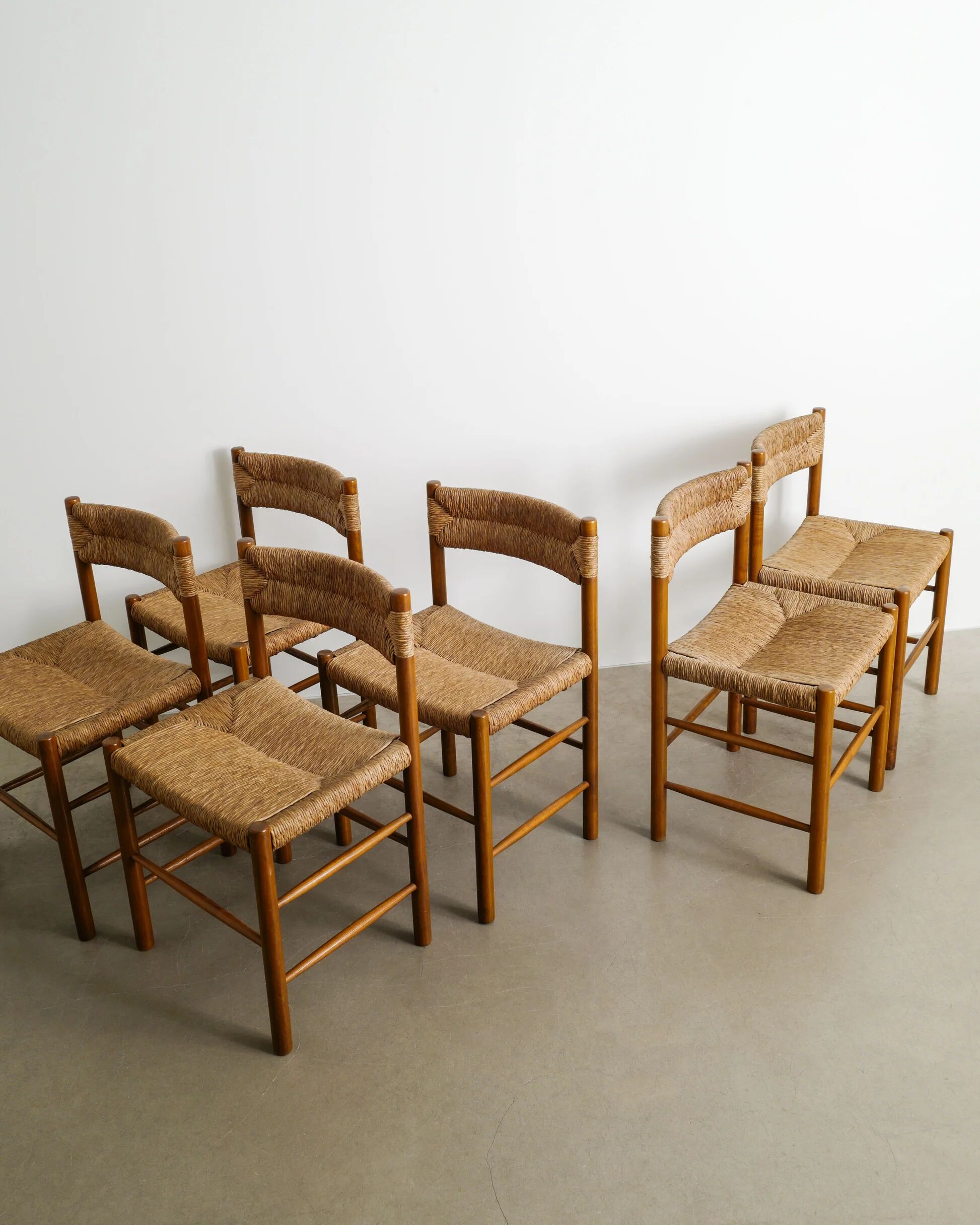 Set of Six Wooden Dining Dordogne Chairs by Charlotte Perriand, 1960s
