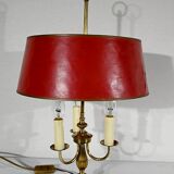 Brass bouillotte lamp with red lampshade, Louis XVI – XXth style