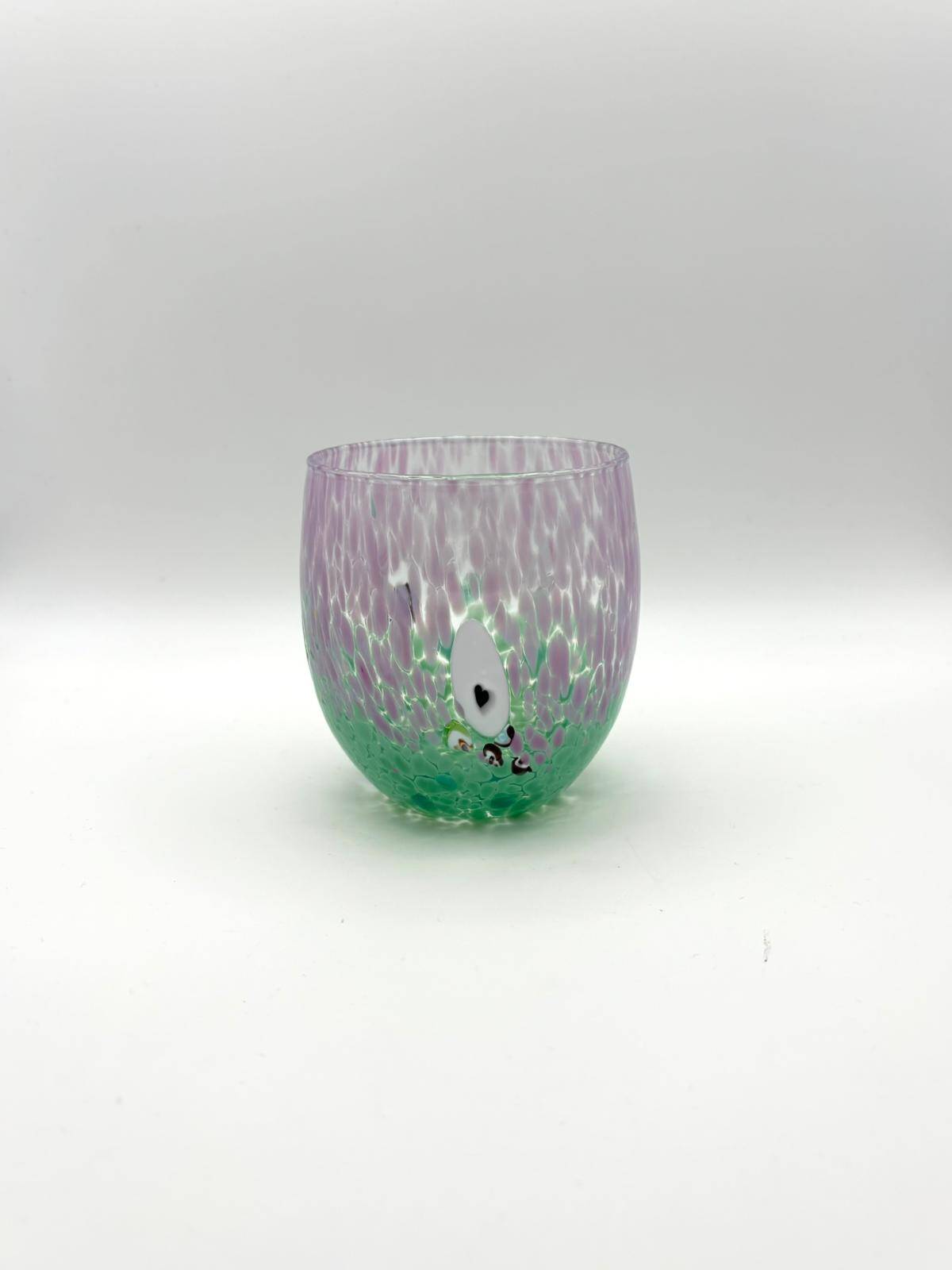 Set of 6 blown glass glasses with Effetre Murano murrine.