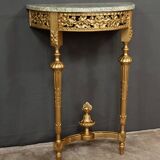 Small Half-Moon Console in Marble and Gilded Wood, Louis XVI Style – 20th Century