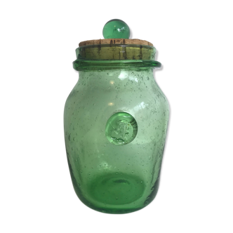 Green blown glass biot jar