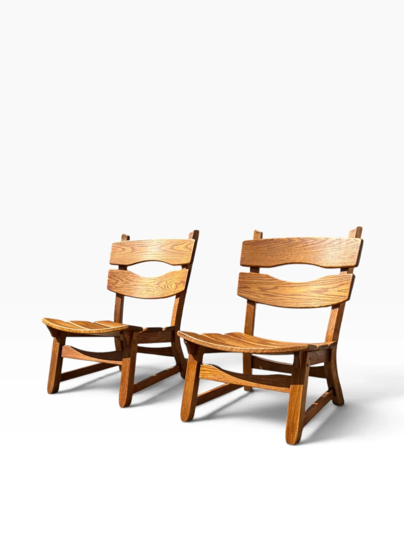 Set of 2 brutalist lounge chairs in oak by Dittmann & Co for Awa.