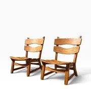 Set of 2 brutalist lounge chairs in oak by Dittmann & Co for Awa.