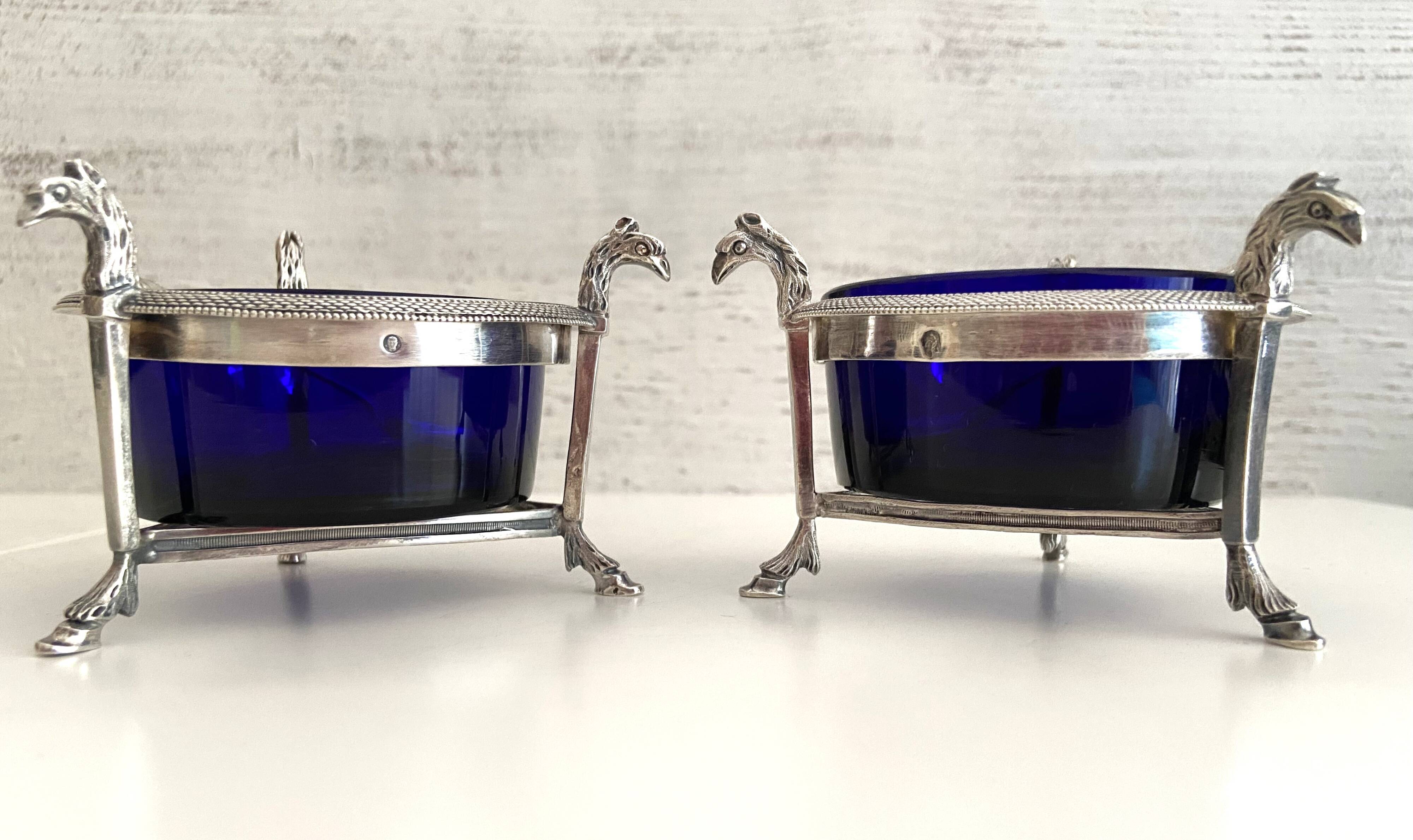 Salières en argent massif (950°/°°°) poinçon 1er coq, époque Empire Consulat