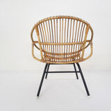 Rohe Noordwolde rattan and metal lounge chair, The Netherlands 1950's