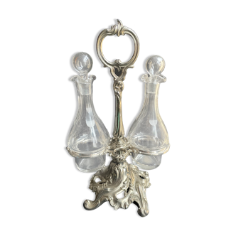 Oiler/vinegar maker (1) - Blown and cut crystal, Silver metal - France - Early twentieth century