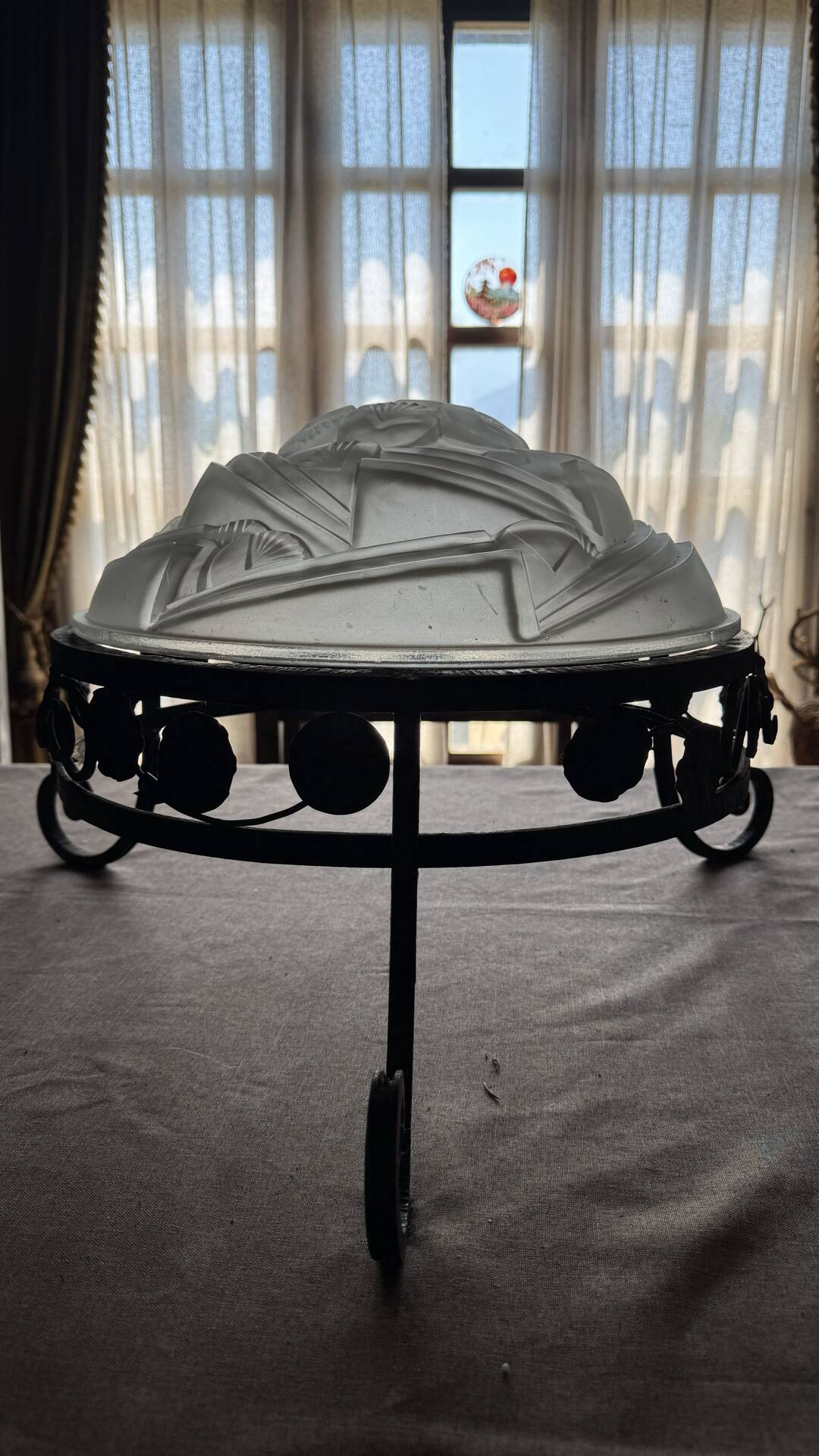 Art Deco ceiling light with wrought iron support