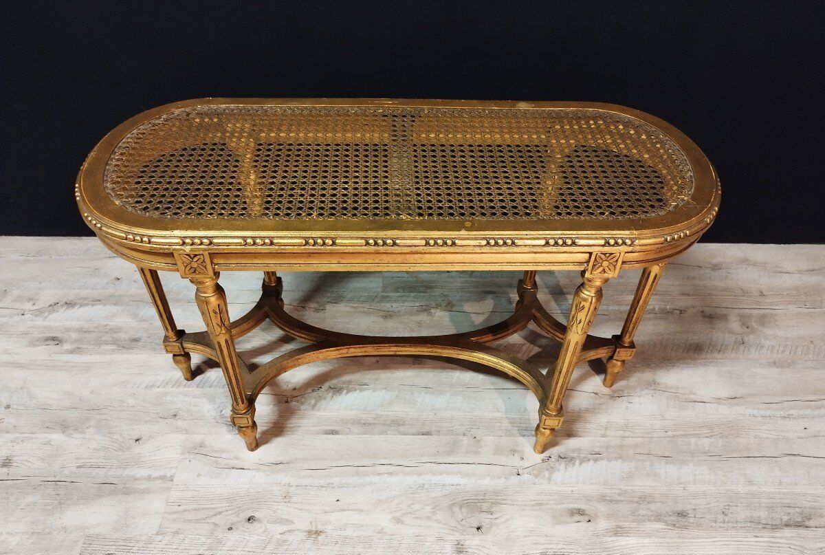 Piano bench cannée Louis XVI style in gilded wood