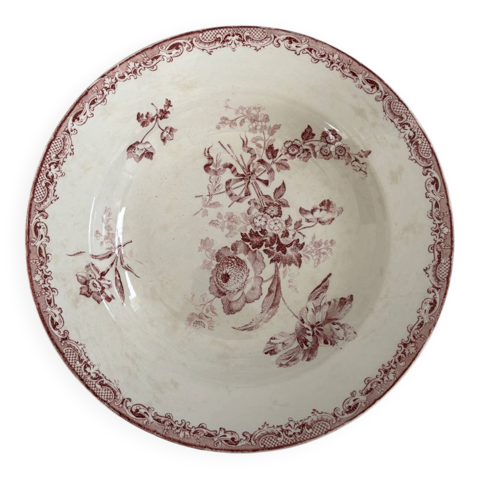 Assiette creuse terre de fer décor floral modèle Fontanges de Sarregue
