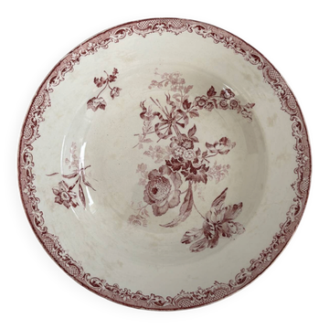 Hollow plate, ironstone, floral decoration, Fontanges model from Sarreguemines.