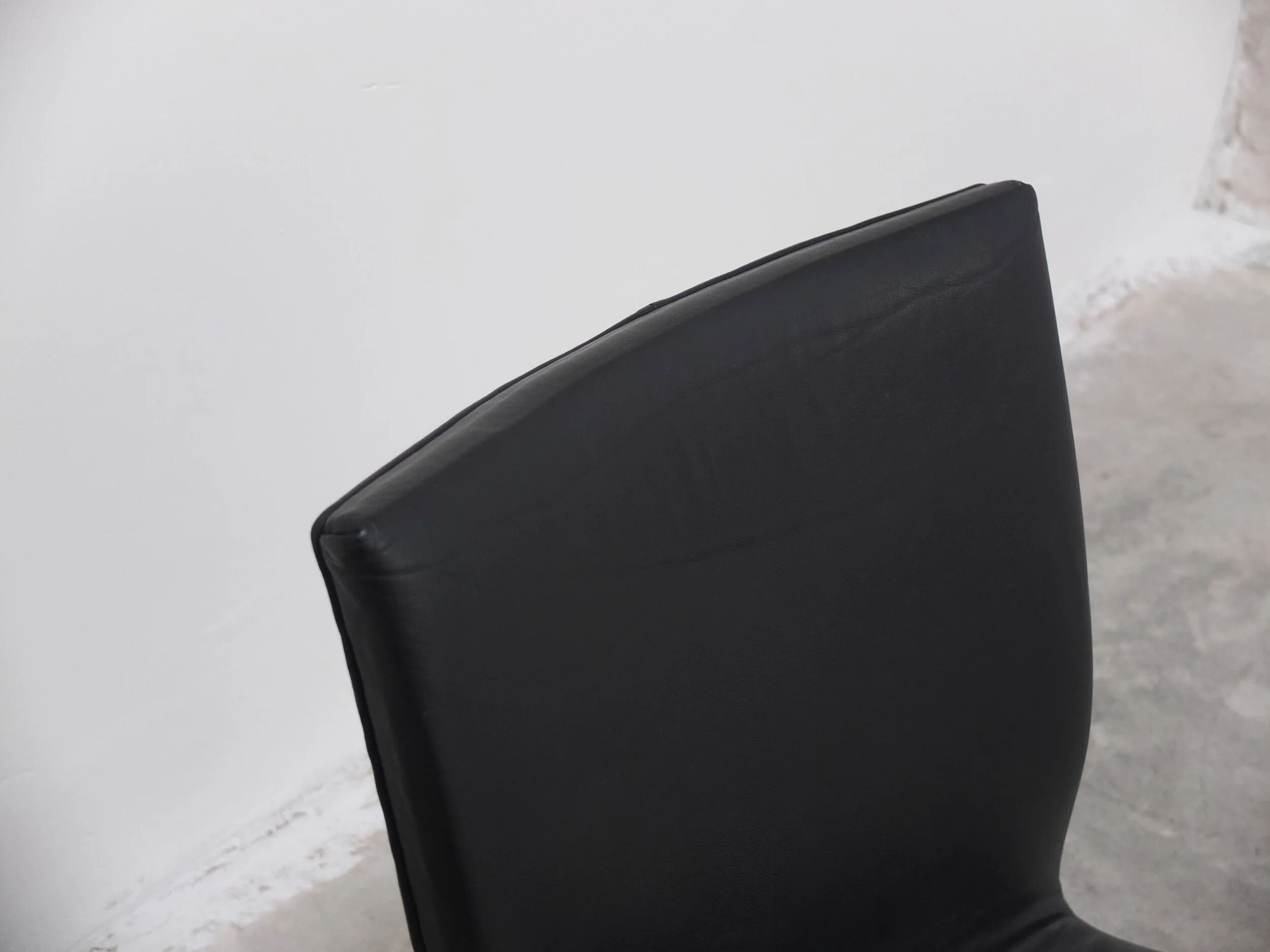 Unique black leather & steel modernist lounge chair, 1960s