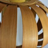 Scandinavian-style wooden pendant light.