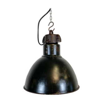 Industrial bauhaus black enamel pendant light, 1930s