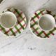Duo de tasses et sous-tasses à café motif écossais / vichy années 50