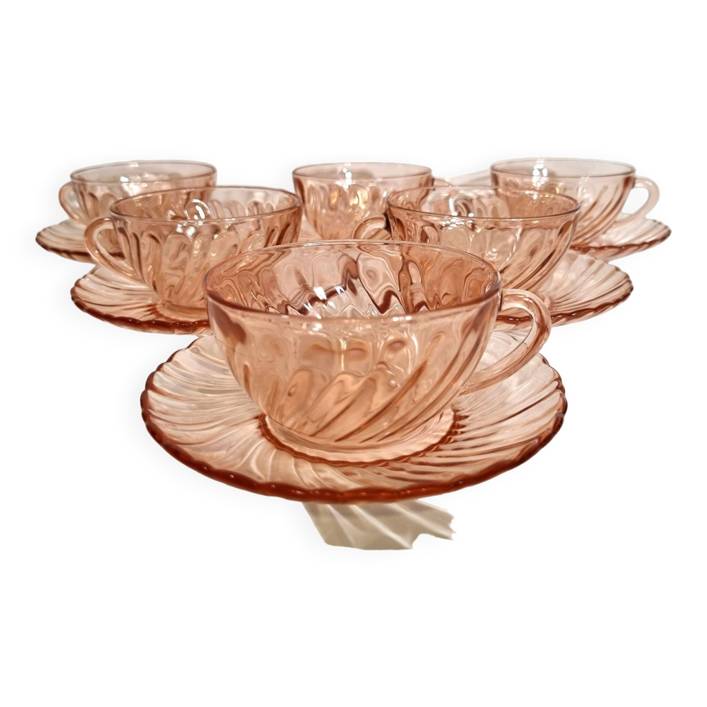 6 Assiettes Plates En Verre Rose Arcoroc - Modèle Rosaline - Occasion