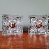 Pair of Ice Cube wall sconces in transparent bubbled glass, 1970s.