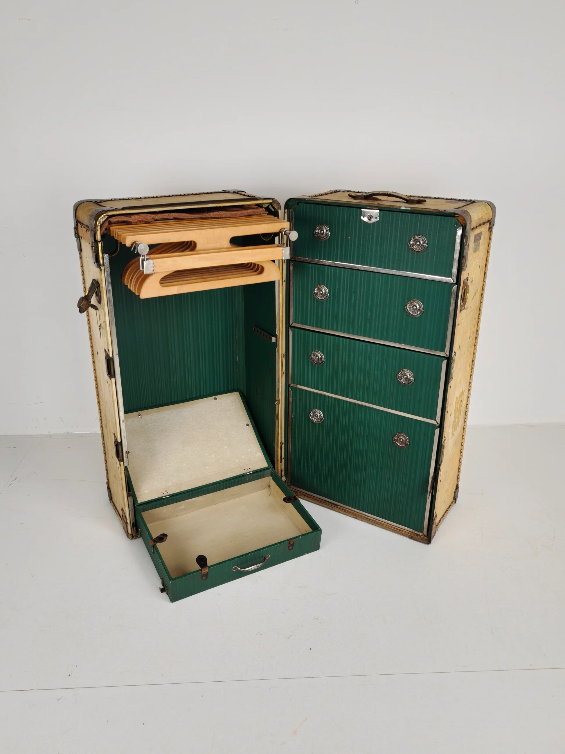 1930s wardrobe steamer trunk by Hartmann – goat skin chest