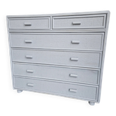 Vintage grey wood and rattan chest of drawers