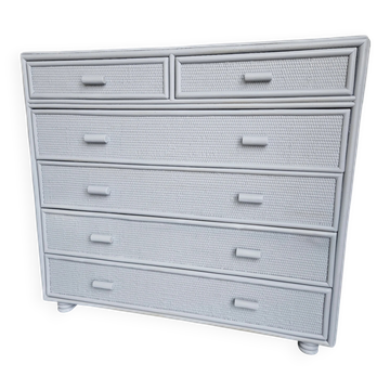 Commode vintage bois et rotin gris