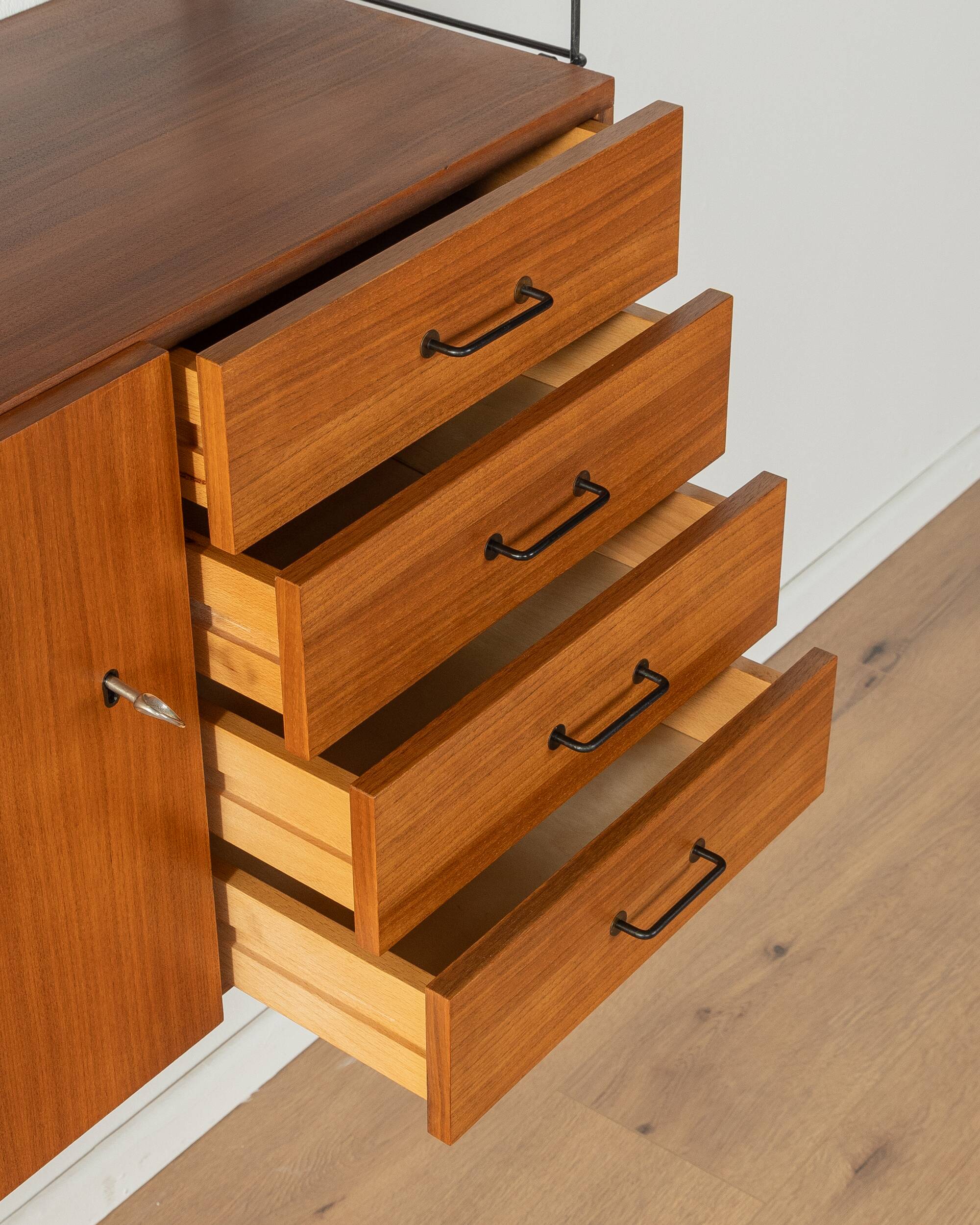 Teak veneer wall shelf, 1960s