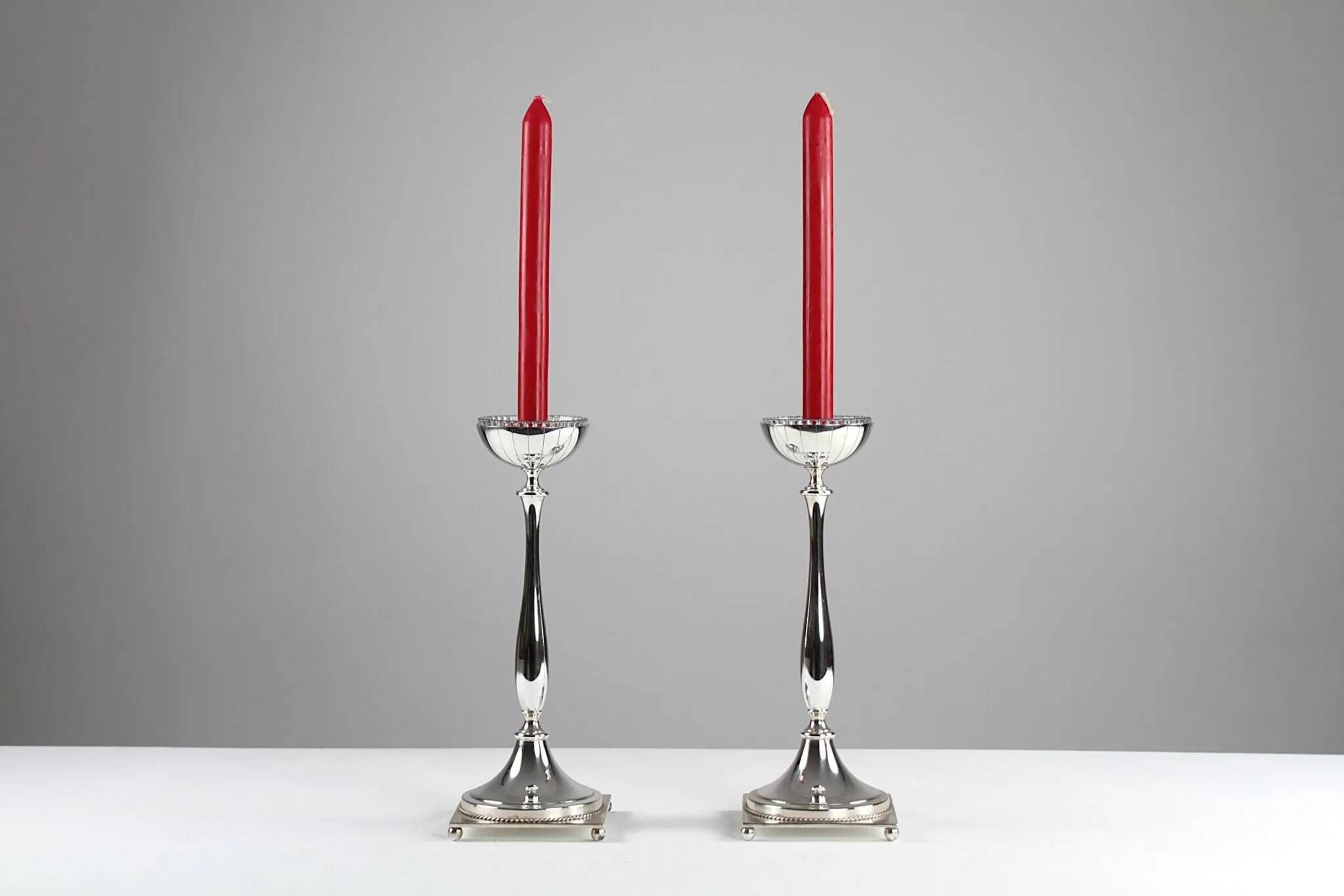 Gunnar Ander for Ystad-Metall: Pair of “Nysilver” candle holders, 1960s