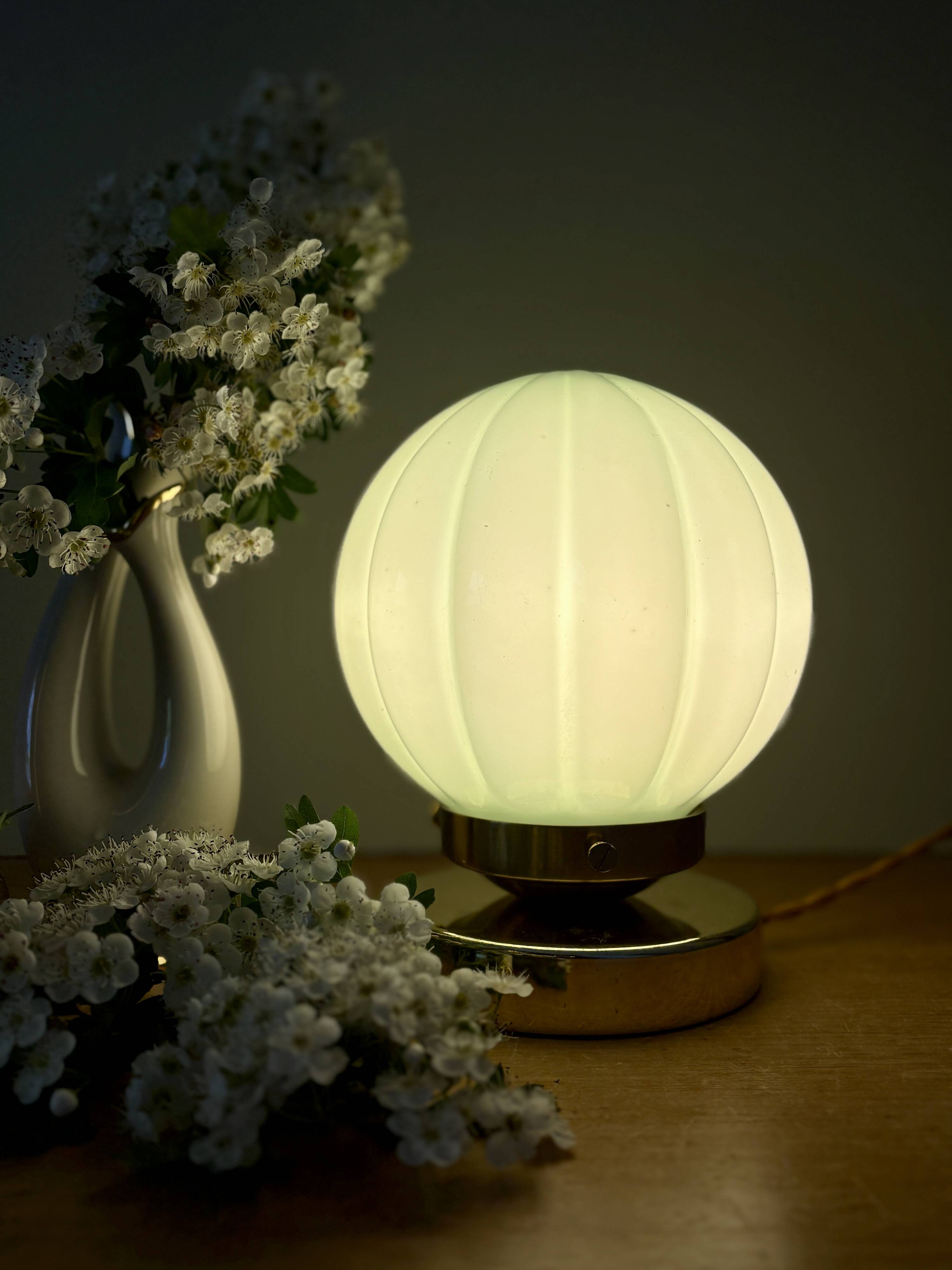 Vintage mint green opaline globe table lamp