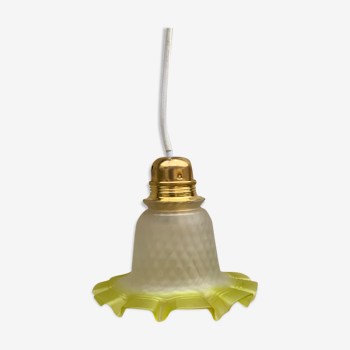 Suspension en verre vintage jaune électricité neuve led forme mouchoir ondulé