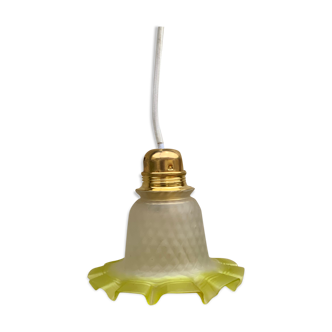 Suspension en verre vintage jaune électricité neuve led forme mouchoir ondulé