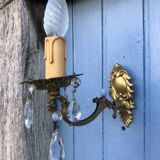 Vintage French Crystal Wall Sconces: Victorian Bronze & Brass Pair