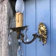 Vintage French Crystal Wall Sconces: Victorian Bronze & Brass Pair