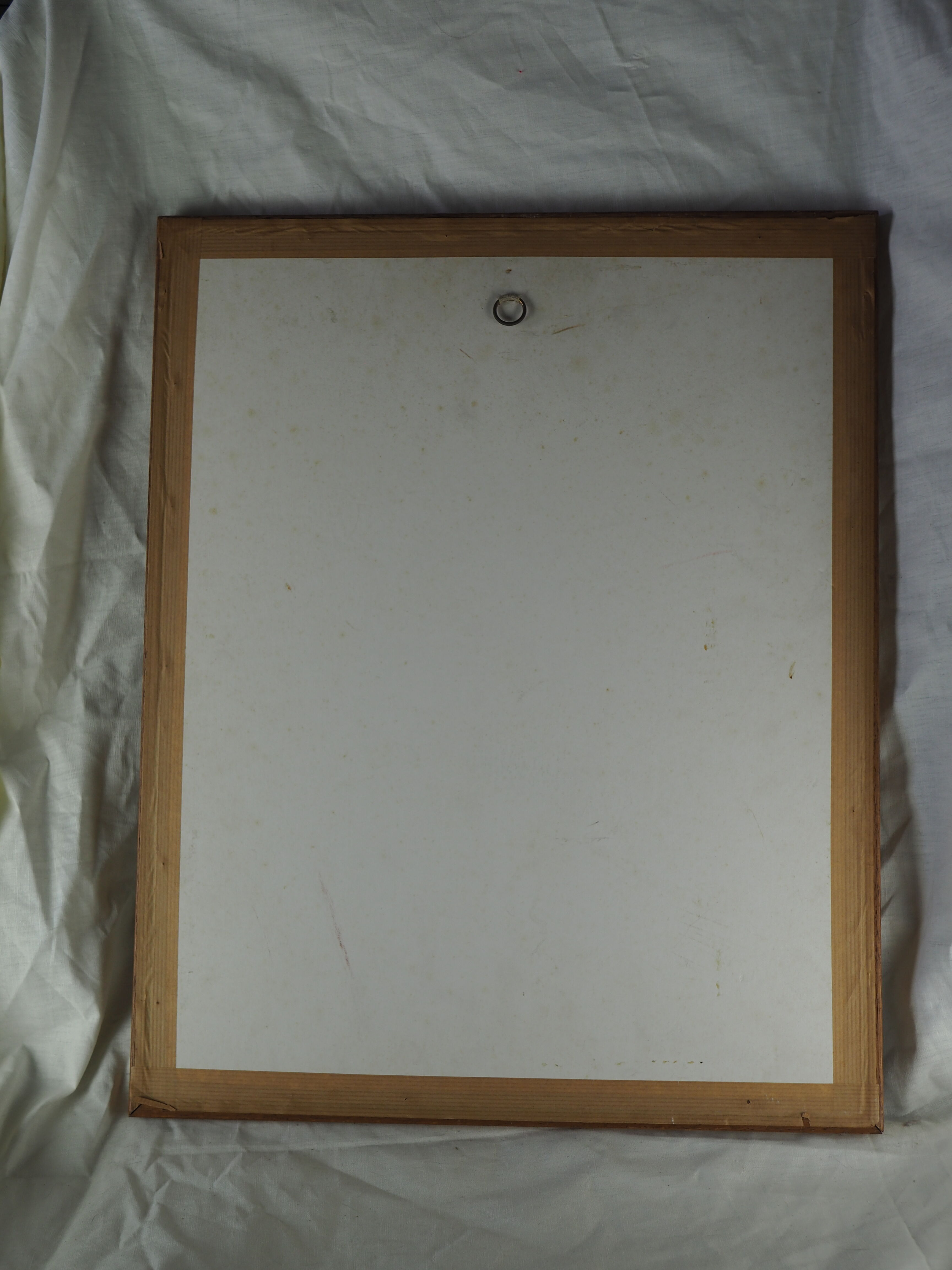 Peasants, river and donkey under a red sun - Mexican folk art - 1970s