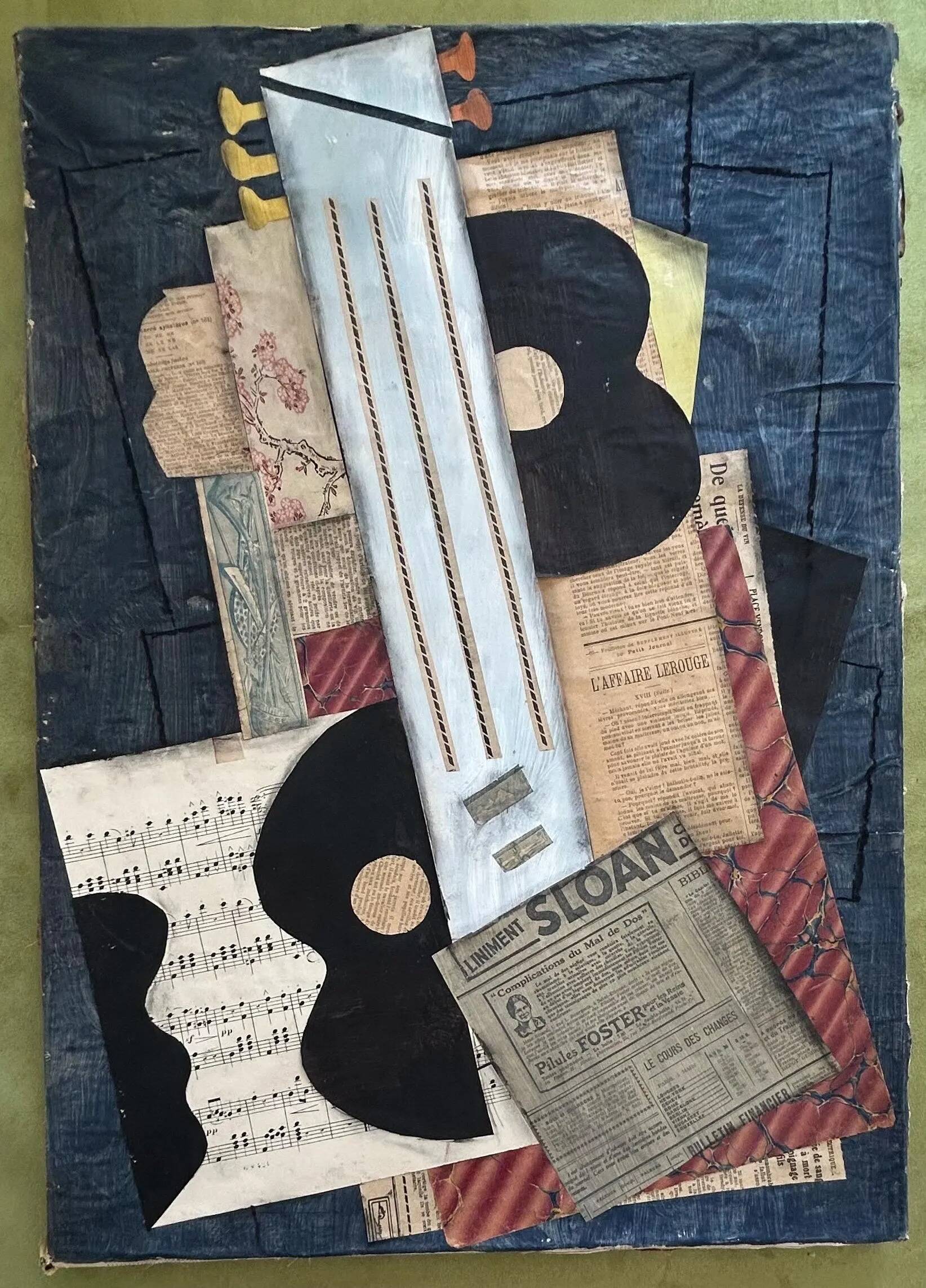 Original Vintage Cubist Collage Guitar Vintage Carved Wood Frame