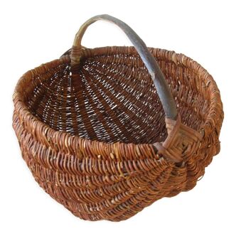 Ancien panier en osier et bois Normandie déco cuisine ferme normande 38 cm