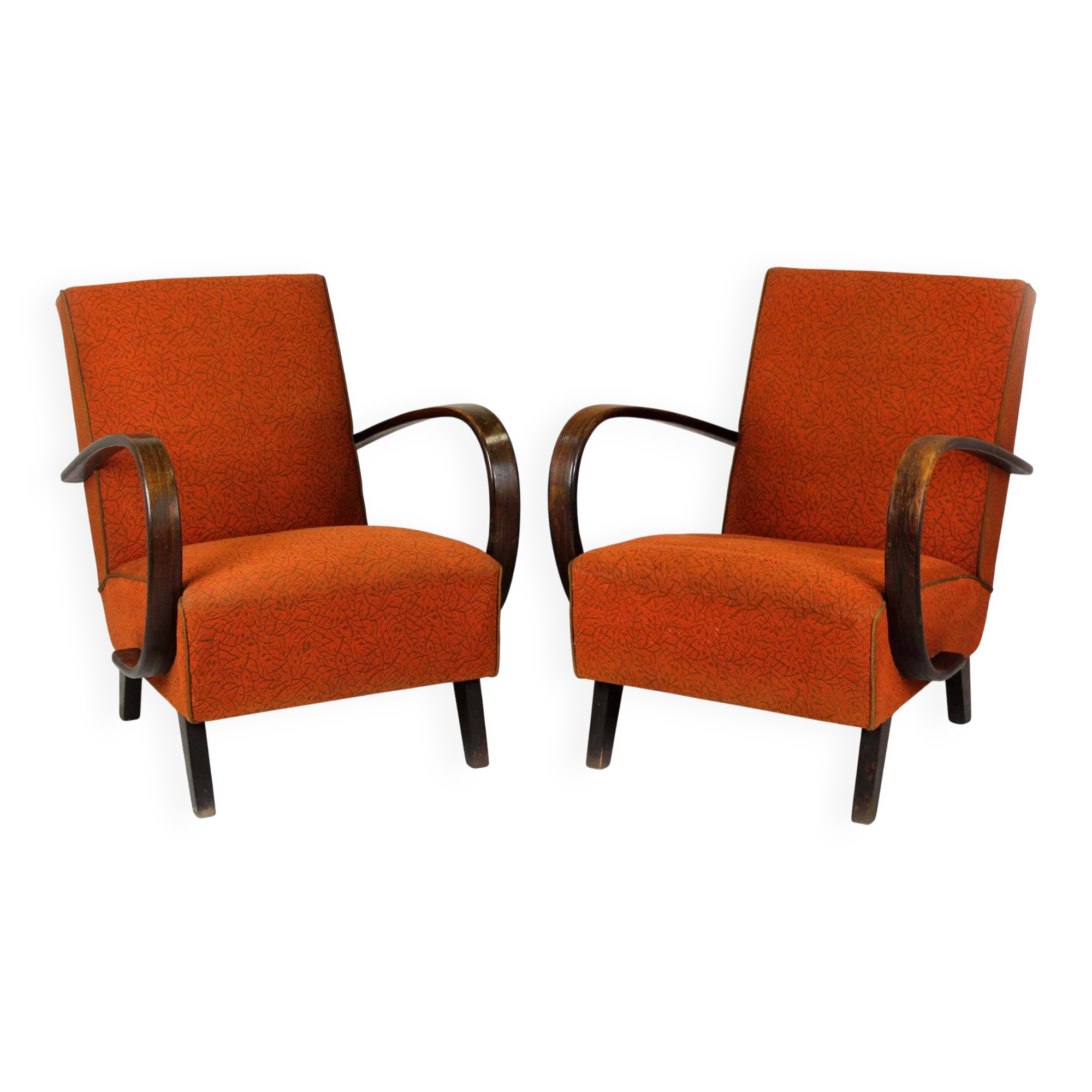 Czech Bentwood Lounge Chairs by J. Halabala for Up Závody, 1950s, Set of 2