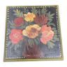 Artisanal and decorative wooden trivet, hand painted, vintage floral pattern 1980