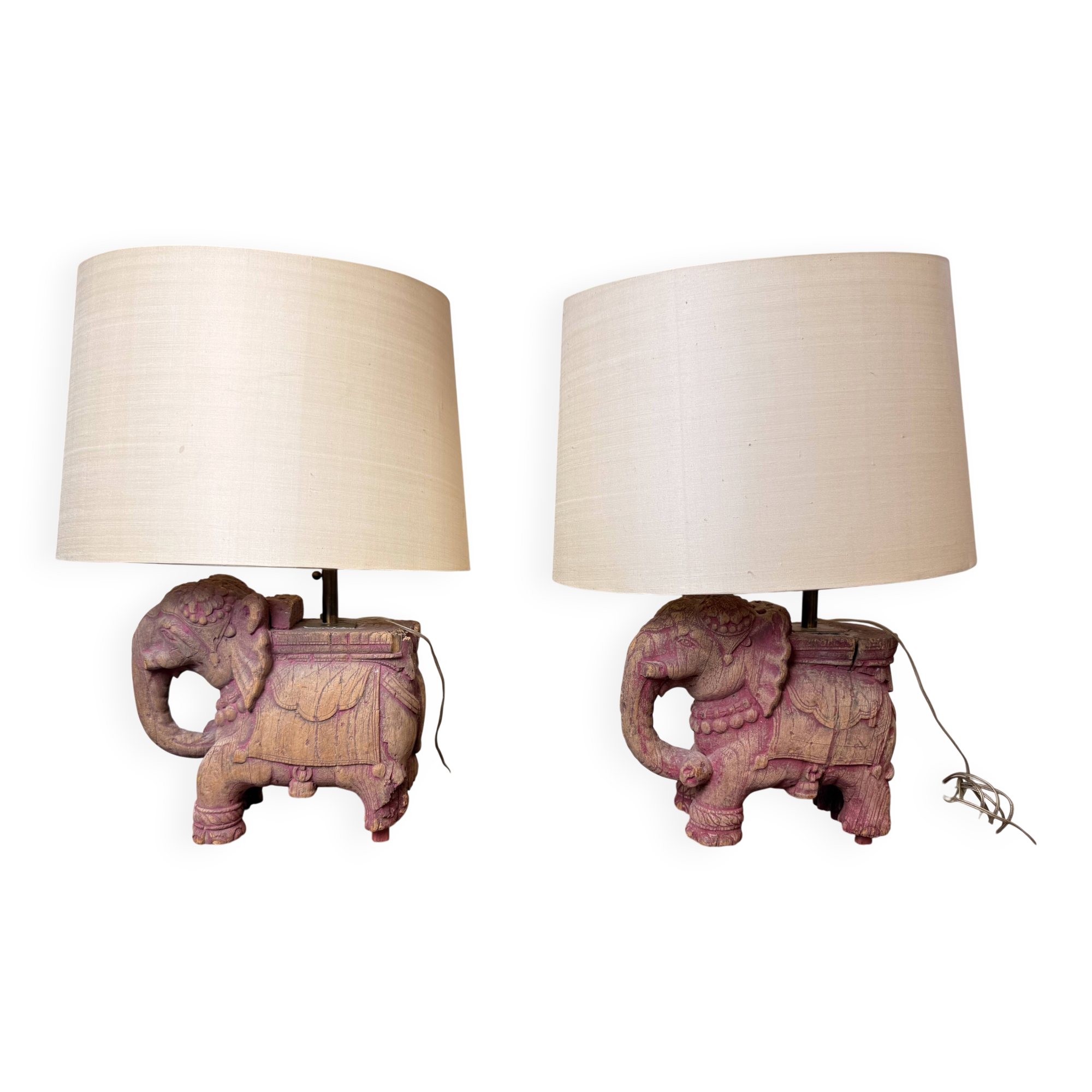 Pair of elephant lamps by Claude de Muzac (1934-2022) – Sculpted wood