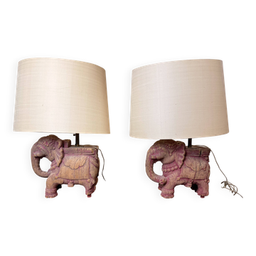 Pair of elephant lamps by Claude de Muzac (1934-2022) – Sculpted wood