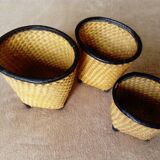 set of 3 nesting baskets in woven bamboo and leather