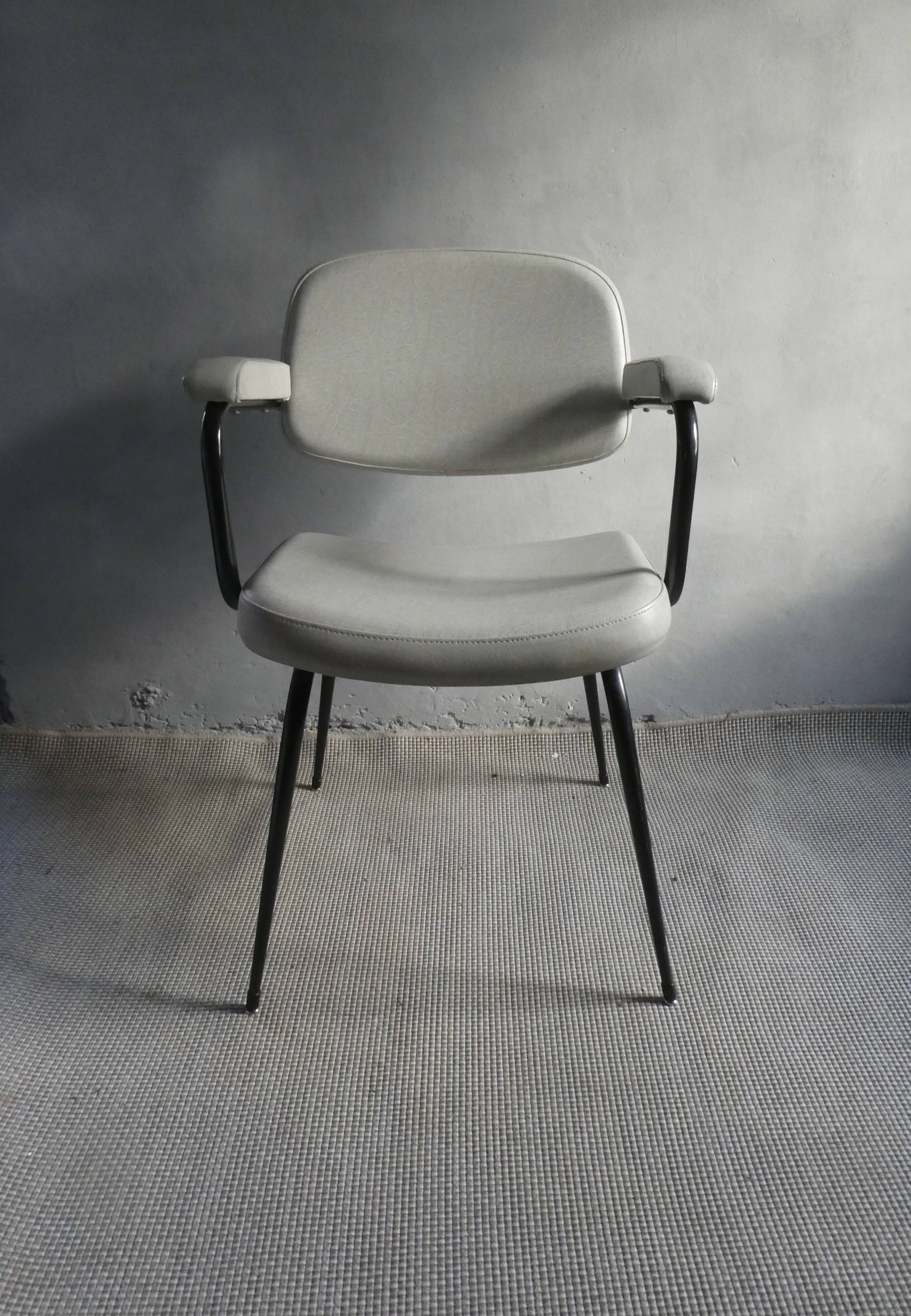 Skai armchair and black metal compass legs, 1960s