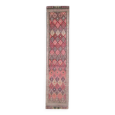 Tapis couloir vintage turc en laine et coton noué à la main des années 1970, 87x395.