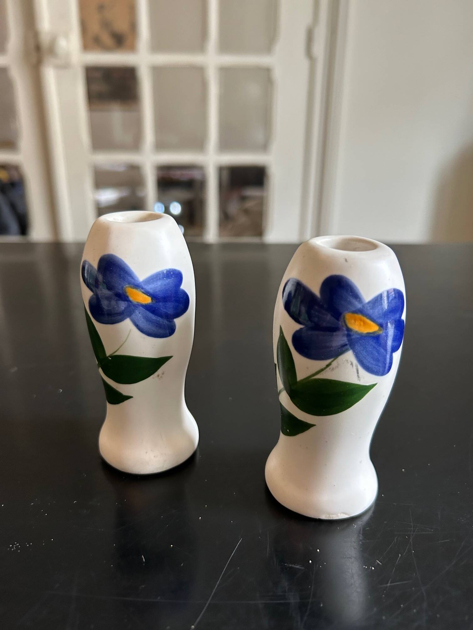 Bougeoir vintage en poterie du Portugal peint à la main