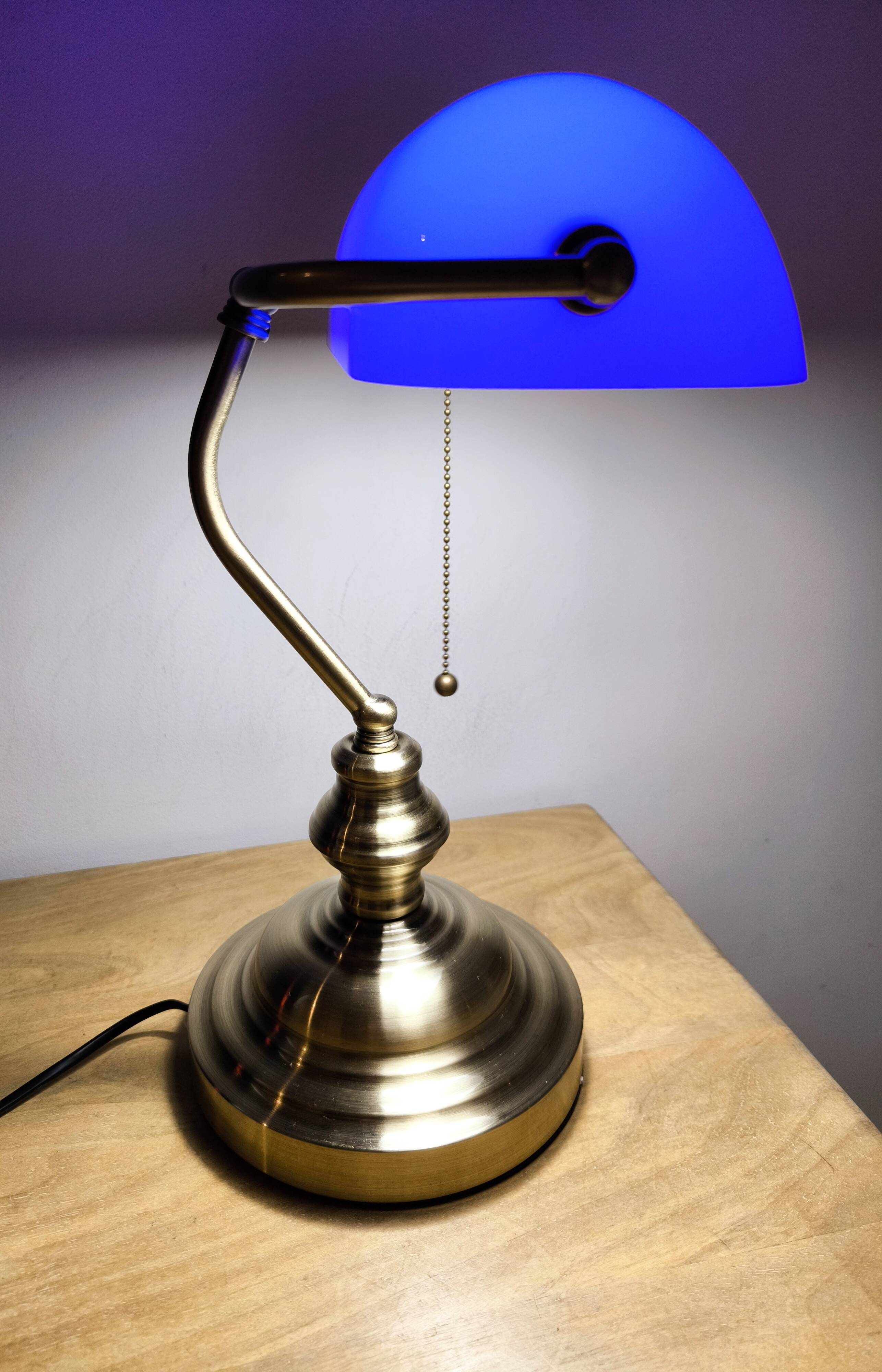 Lampe de banquier vintage en cristal bleu années 80