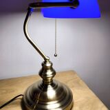 Lampe de banquier vintage en cristal bleu années 80