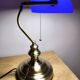 Lampe de banquier vintage en cristal bleu années 80
